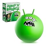 Toyrific Jump N Bounce Kids Space Hopper, 24 Inch Retro Bouncing Ball with Easy Grip Handles, Outdoor or Indoor Exercise Toy for Ages 3+, Scary Green Design