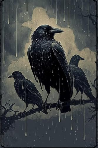 Gothic Raven Diamond Painting Kit, 12 x 18 Inches Canvas, DIY Art Craft with Diamond Beads, Modern Style, Animals Theme, All Seasons, for Ages 8 Years and Up