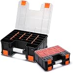Double Side Tool Box, Multi-Function Storage Toolbox Organizer, 8 Movable Small Trays & Removable Dividers, Transparent Cover Plate, Toolbox For Hobby & Craft Use (15.16"L*12.8"W*6.3"H)