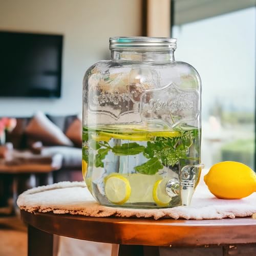 Image of 5 litres Mason Glass Beverage Dispenser | Airtight Lid, Wide Mouth, Leak-Proof Spigot | Perfect for Detox Water, Infusions, Parties & Events