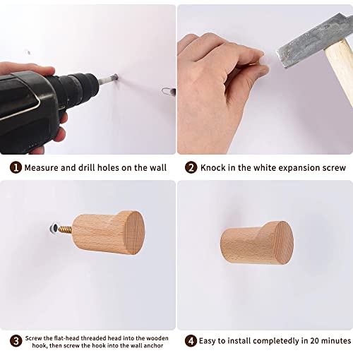 Wood Wall Hooks, 6 Pack Wooden Coat Hooks Wall Mounted Decorative Wooden Wall Hooks Modern Wood Coat Hook Rustic Wooden Peg Hooks For Hanging Hats Clothes Towels #TOP6