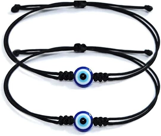 HANDMADE Evil Eye NAZAR DHAGA BRACELET ADJUSTABLE BRACELET FRIENDSHIP BAND FOR WOMEN MEN Nazar Bracelets 2 piece (AT GIRLS BRCT 005), black