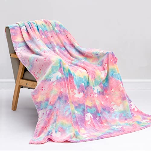 Glow In The Dark Personalized Unicorn Blanket For Girls, Kids Toddler Toys Birthday 1 2 3 4 5 6 7 8 Year Old Gifts Blanket Rainbow Lightweight Boys Soft Fleece Throw Blankets Pink 60X50 #TOP7
