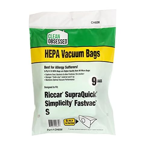 Clean Obsessed H-10 HEPA Bags Fits Riccar Supraquik & Simplicity Fastvac Type S (9 Bag Pack) Cover