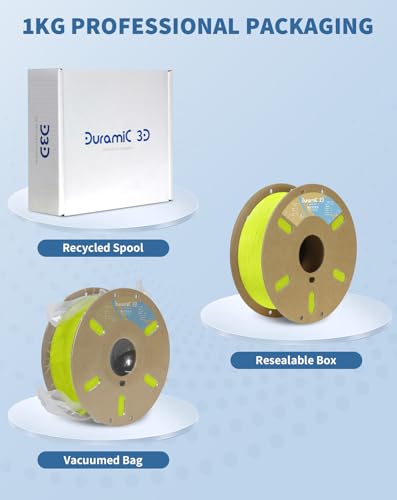 Image of DURAMIC 3D Matte PLA Filament 1.75mm Lime Yellow, 1kg Cardboard Spool Matte Finish 3D Printer Filament PLA 1.75mm Dimensional Accuracy 99% + /- 0.03 mm, Printing with FDM 3D Printer