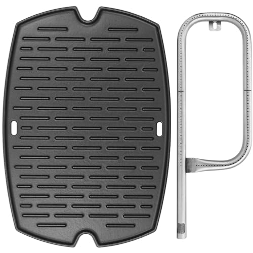 Image of 7582 Griddle & 69957 60040 Burner Tube Parts for Weber Q1200 Q1000 Q100 Q120 386001 50060001 Replacement Parts, for Weber Q Griddle Insert 65810 7644 69934 65465, for Weber Baby Q Accessories