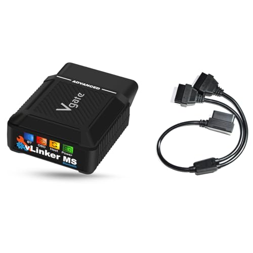 Vgate vLinker MS Bluetooth OBD2 Car Scan Tool Supports Multiple CANs (GMLAN, MS CAN, CH CAN, LS CAN) & 16 Pin OBD2 Splitter 12 inches