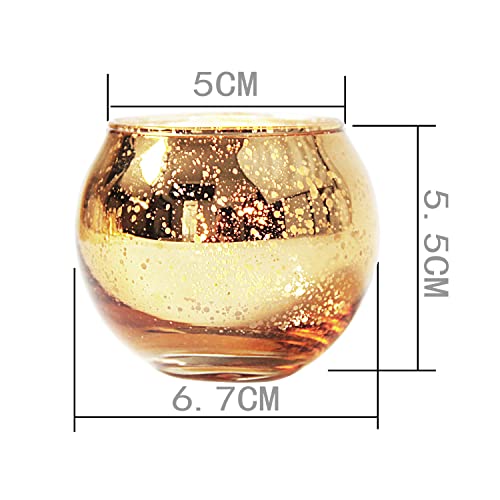 12 Stück Runde Goldene Votivkerzenhalter, Goldgesprenkelte Kugelglas-Kerzenhalter, Teelichthalter für Heimdekoration, Tischaufsatz, Hochzeitsdekoration und Partydekorationen
