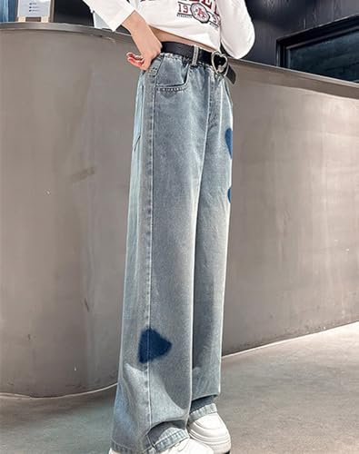 Girl's Y2K Star Applique Elastic High Waist Jeans Wide Leg Loose Denim Pants Cute Y2K Trendy Tween Streetwear 4-14 Y4