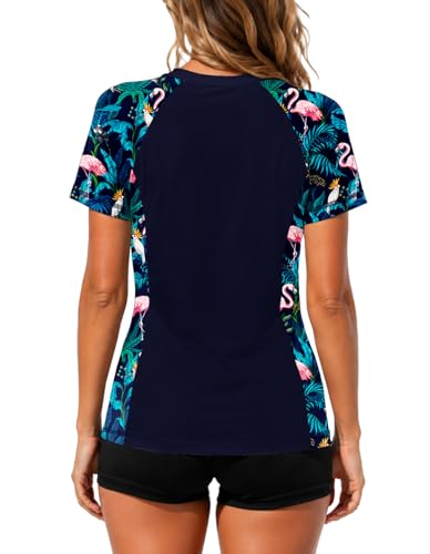 Image of AOBUTE Women Short Sleeve Rash Guard UPF 50+ Tropical Sun Protection Floral Swim Shirts