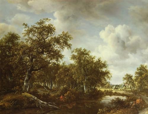 Art mural vintage pour une chambre apaisante : grand tableau paysage boisé Hobbema 60x90