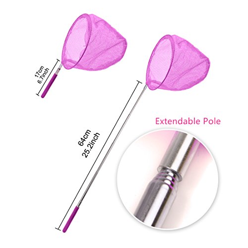 DEWEL 3 Pack Colored Telescopic Butterfly Nets for Kids Bug Insect Catching Net Extendable 34 Inches,Pop up Insect Mesh Cage,Butterfly Tweezers - Thumbnail 3