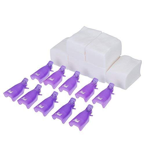 eBoot Nail Cap Clips UV Gel Polish Remover Wrap 10 Pack with 420 Pack Nail Wipe Cotton Pads (Purple)
