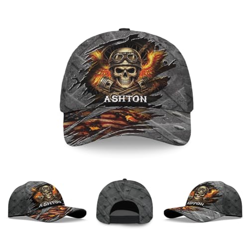 Image of Skull Baseball Cap for Men, Grim Reaper Death Crack Old Metal with Flag, Men's Hat, Adjustable Motorcycle Soft Caps