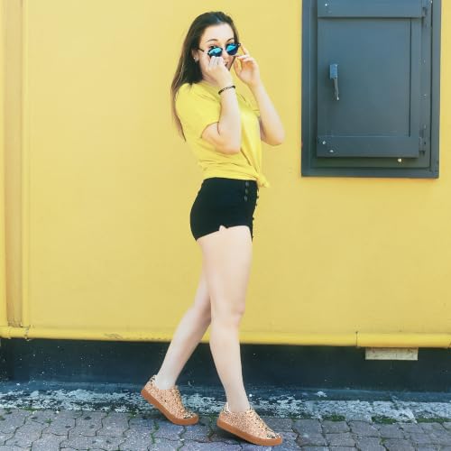 Image of AISFAES Glitter Sparkly Low Top Sequins Lace Up Tennis Shoes Comfort Bling Fashion Shiny Walking Shoes