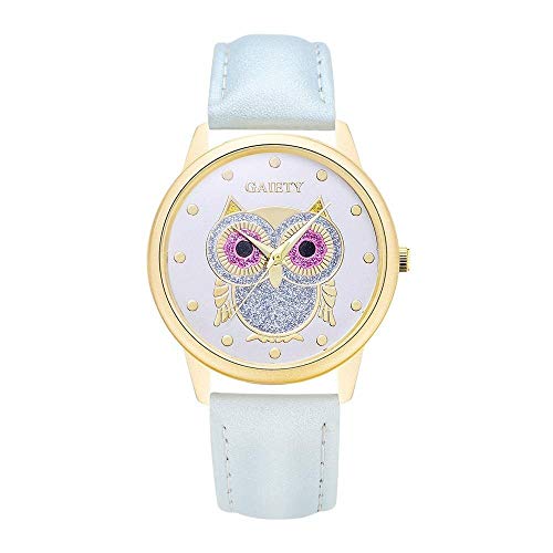 Orologio da polso da donna, al quarzo, motivo: gufo, tono oro, con  cinturino in poliuretano, regalo di compleanno per festival -