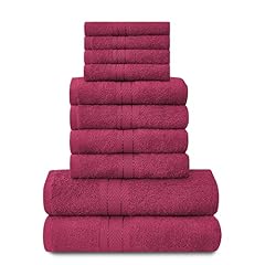 GC GAVENO CAVAILIA Set familiare di asciugamani, 10 pezzi, 100% cotone, 4 asciugamani per il viso e 4 per le mani, 2 teli da bagno Rosso scuro