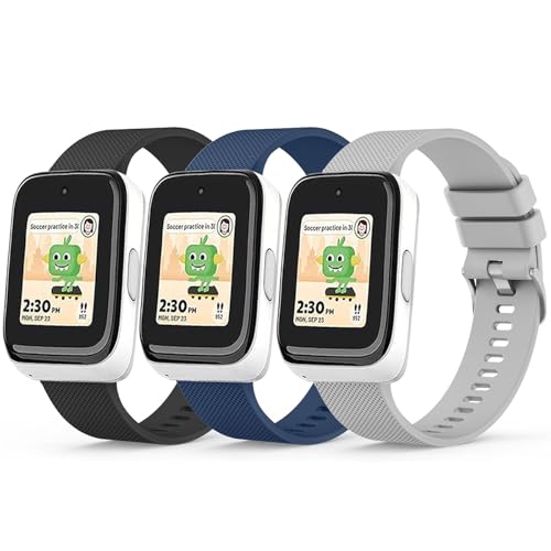 Mugust Silicone Bands for SyncUP Kids Watch 2/1 Band Soft Sport Replacement Bands Compatible with Tmobile Sync UP Kids Watch 2/1 Band 3 PACK (Black+Navy Blue+Grey)