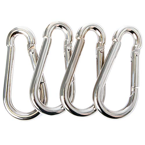 POWER GUIDANCE Stainless Steel Snap Hook, Carabiner Fit for LAT Pulldown Attachments, Chrome-Plated Coating, Cable Machine Accessories for Home Gym, Weight or Climbing attachments, Set of 4