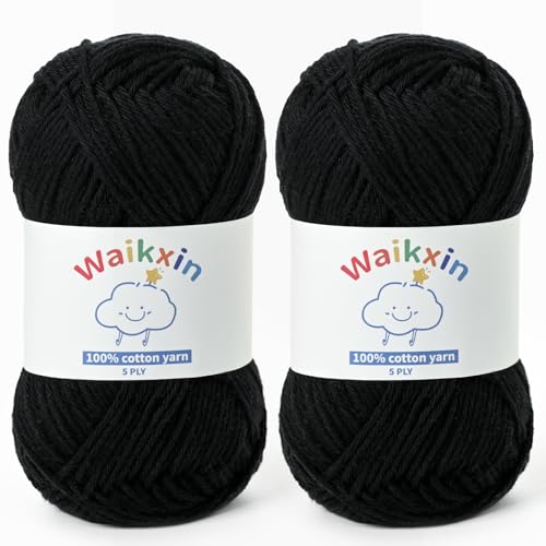 Image of Cotton Yarn for Crocheting - 262.4yds / 3.52oz Baby Yarn for Crocheting Soft - 100% Milk Cotton Yarn 5 Ply Crochet Amigurumi Yarn for Crafts&Puzzle /Socks /Hats(2 Black)
