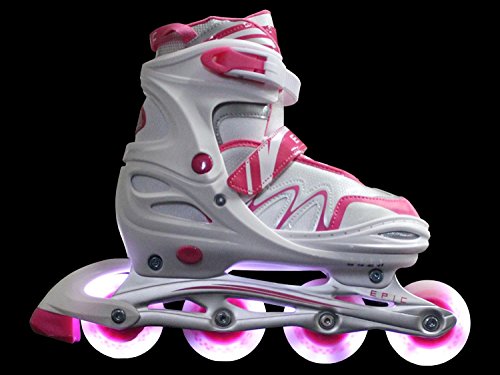Epic Skates Pixie Adjustable Inline Roller Skates W/Led Light Up Wheels, White/Pink, Youth 1-4 #TOP4