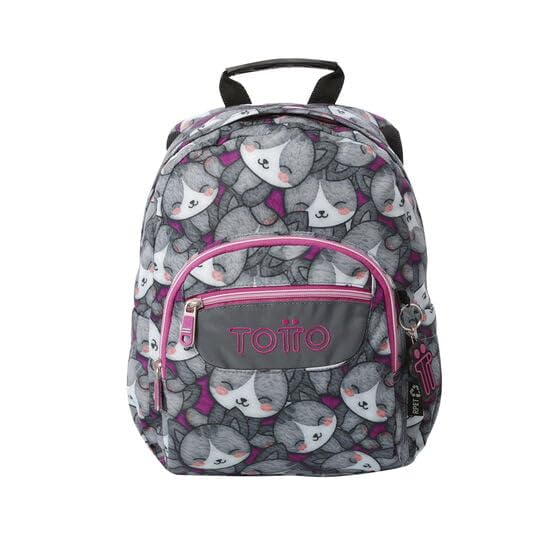 TOTTO - Mochila Escolar, Modelo Tempera, Capacidad 12 L, 3 Bolsillos, Bolsillo Tablet 10', Bolsillo Botella, Espaldar Ergonómico con Flujo de Aire, Cómodas Correas en S, Estampado Kitten Rose