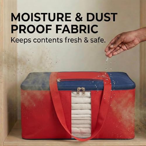 Image of EASY HOME 70 litre Storage Bags for Clothes Large | Cloth Storage Organizer with Zip Closure | Wardrobe Bag for Sarees & Blankets | Moisture Proof Nylon Cover Bag (Pack of 1)