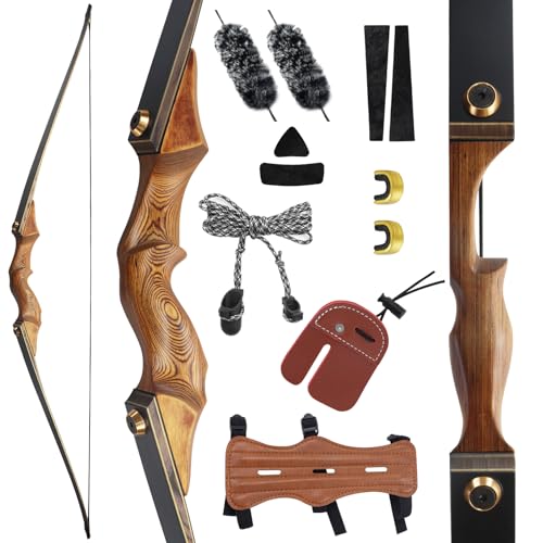 60 Inch Archery Longbow with Silencers 20-60lbs Right Hand Hunting Longbows for Adults Wooden Long Bow Kit for Outdoor (60lbs)