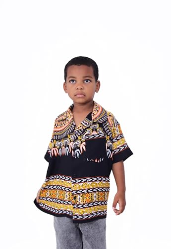 DA'IKI Childrens Bright Dashiki Print Hawaiian Summer Button Down Euro Collar Shirt2