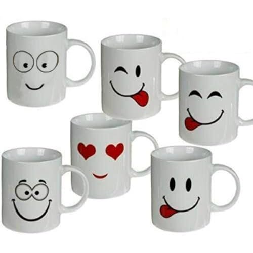 Homezone 11oz Emotion White Coffee Cups Set of 6 Ceramic Espresso Cappuccino Cups Latte Mugs for Hot Drink with Handles Hot Chocolate Mug Espresso Coffee Cups Tea & Coffee Mugs