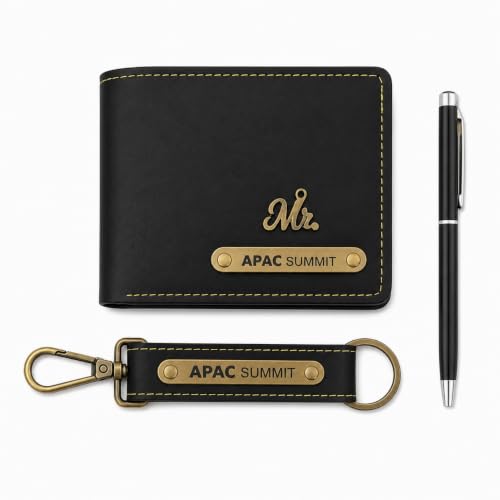 Image of B'Code Personalized Name & Charm Leather Wallet Mens Combo Giftset | Customized Birthday Anniversary Wedding Engagement Office Gifts for Man| Gift for Men| Brothers Raksha Bandhan Present (Black)