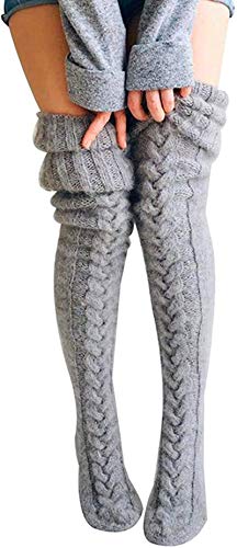 VARWANEO Fashion Women Cable Knit Thigh High Boot Socks Over Knee High Long Leg Tube Leg for Warmers Stockings Warmers Boot Socks Extra Long Winter Leg Warmers Stockings(Gray)