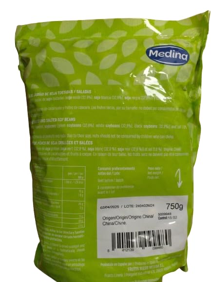 Edamame Tostado Medina 750 g – Snack Crujiente, Alto en Proteínas y Fibra, Vegano, Keto