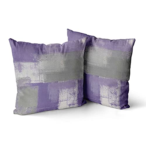 Taysta Set Of 2 Linen Throw Pillow Covers Case Abstract Modern Art Style Contemporary Painting Purple Grey Decor Cushions Home Decorative Cushion Cover 18X18 Inches Pillow Cases Sofa Bed Pillowcases #TOP8