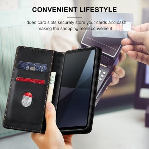 Image of Jasonyu Cover for Sony Xperia 10 VI Flip PU Leather Case, Wallet Cover, Stand Function, Magnetic Card Slots, TPU Bumper Case (Black)