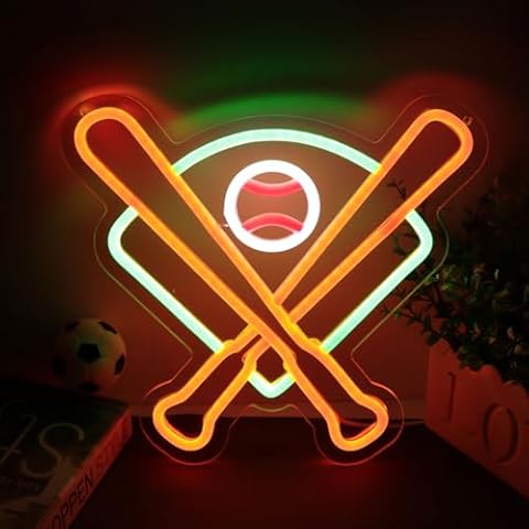 Tiabuy Baseball Neon Sign for Wall Decor, Dimmable Baseball Neon Lights for Boys Kids Men Sports Fans Gifts USB Power Baseball Led Neon Light for Bedroom Boys Room Sport Club Bar Wall Art Decor Cover