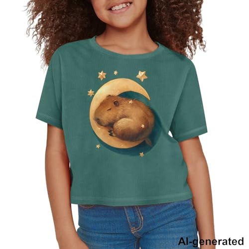 Image of Cute Crop Tops for Girls Short Sleeve Summer T Shirts Fashion Graphic Tees Crew Neck Pullover Tee 5-14 Years