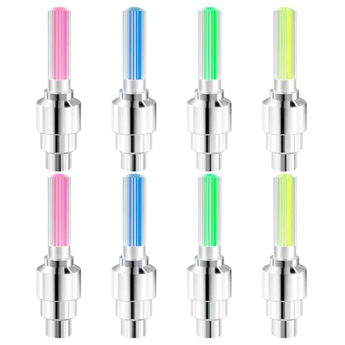 8PCS LED Bike Wheel Light Value Cap Light Waterproof Bicycle Wheel Neon Lamp Shockproof Tire Light with Batteries for Cars Bikes and Motorcycles Green Red Blue Yellow for Enhanced Night Visibility