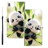 WUACYEAMING für Sony Xperia XA Hülle Premium PU Leder Flip Klappbare Stoßfeste Magnetische Schutzhülle Tasche mit Kartenfach Geld Slot Ständer Panda