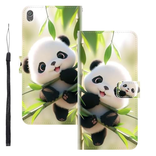 WUACYEAMING für Sony Xperia XA Hülle Premium PU Leder Flip Klappbare Stoßfeste Magnetische Schutzhülle Tasche mit Kartenfach Geld Slot Ständer Panda