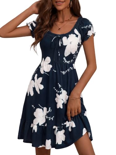 Image of HUHOT Teen Petite Women Floral Short Summer Mini Dresses with Pockets Cute Milkmaid Sundress 2026