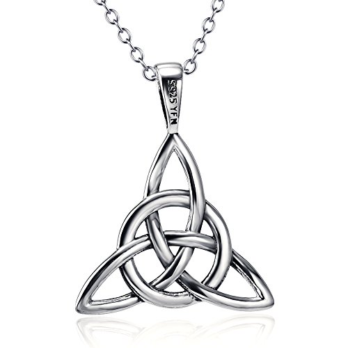 DAOCHONG 925 Sterling Silver Good Luck Irish Celtic Knot Triangle Vintage Pendant Necklaces, Rolo Chain 18 inches3