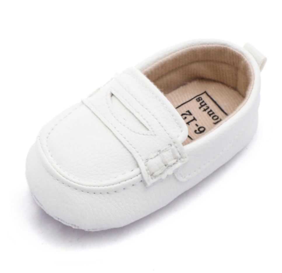 LONSOEN Baby Toddler Boys Girls Loafers Newborn Leather Moccasins Infant First Walking Dress Shoes 0-6 Months, White BAY235