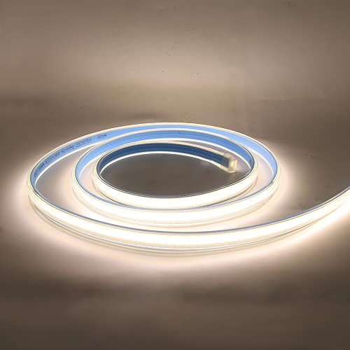 HEGEHE Flexible Tira de LED COB 220V con Cable de Alimentación, 280 LED/m Luz de Cuerda de Alto Brillo, Cada Corte de 50cm, IP65 Impermeable (6m, Blanco Natural) Cover