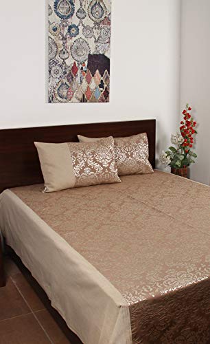 Image of Self Design Double Jacquard with Chambray Cotton Bedsheets /Designer Bedcovers for King Size Bed with 2 Pillow Cover.(Double, Brown)