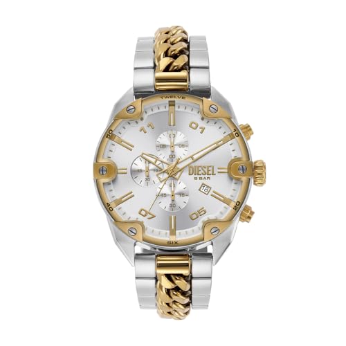 Montre Diesel Homme bicolore en acier inoxydable et son collier argenté