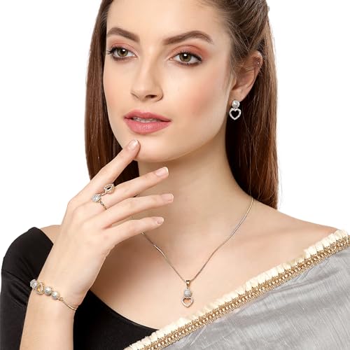 Zeneme Jewellery Set for Women American Diamond Necklace Set with Earrings, Bracelet and Ring Jewellery for Girls and Women (Image - 4)