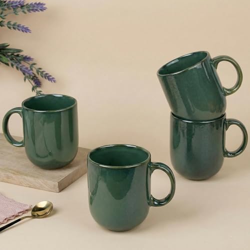 Image of The Earth Store Green Cylus Coffee Mug - 320ML Ceramic Coffee Mugs Set of 4 | Microwave & Dishwasher Safe Mugs for Gift | Home | Office | Restaurant | Daily Use Tea Mug