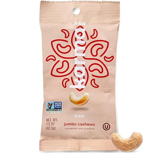 Image of Raw Jumbo Cashews by Karma Nuts, Whole, Vegan, Gluten Free, Low Net Carb, Natural, No Sugar Added, Keto Friendly, Everyday Nut Snack, 1.5 Ounce (12 Snack Packs)