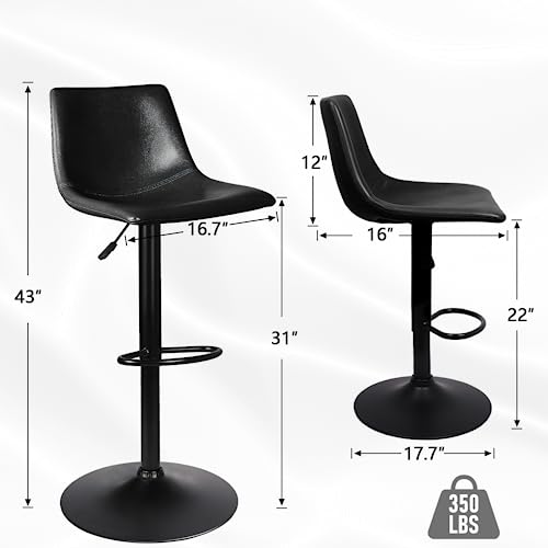 Lemberi Swivel Bar Stools Set Of 2, Modern Adjustable Counter Height Bar Stool With Back,Comfortable Pu Leather Upholstered Seat Bar Chairs For Kitchen Counter Dining Room #TOP1